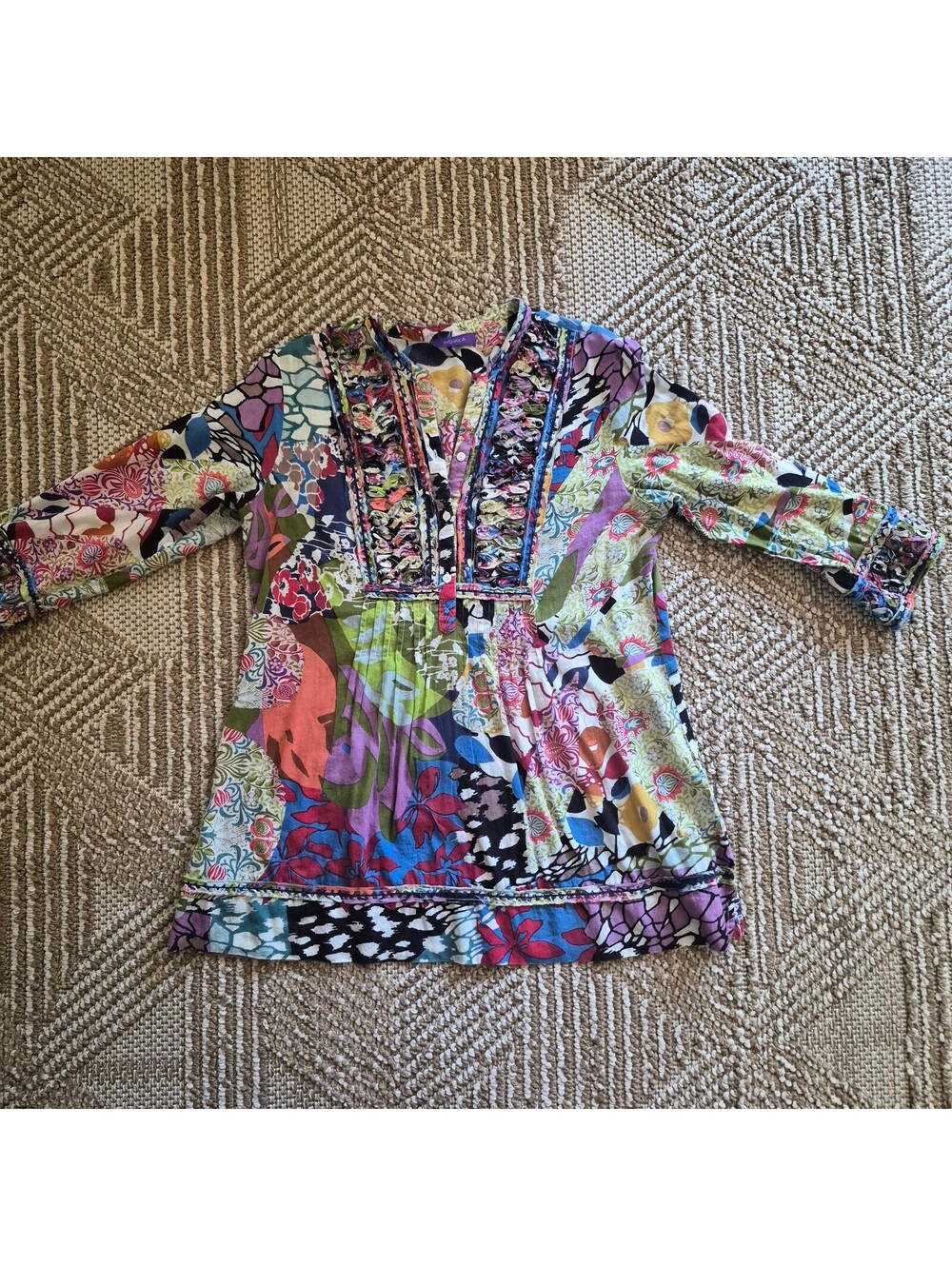 INDIKKA Boho Patchwork Tunic Top Embellished Beaded Artsy Indian Cotton XL